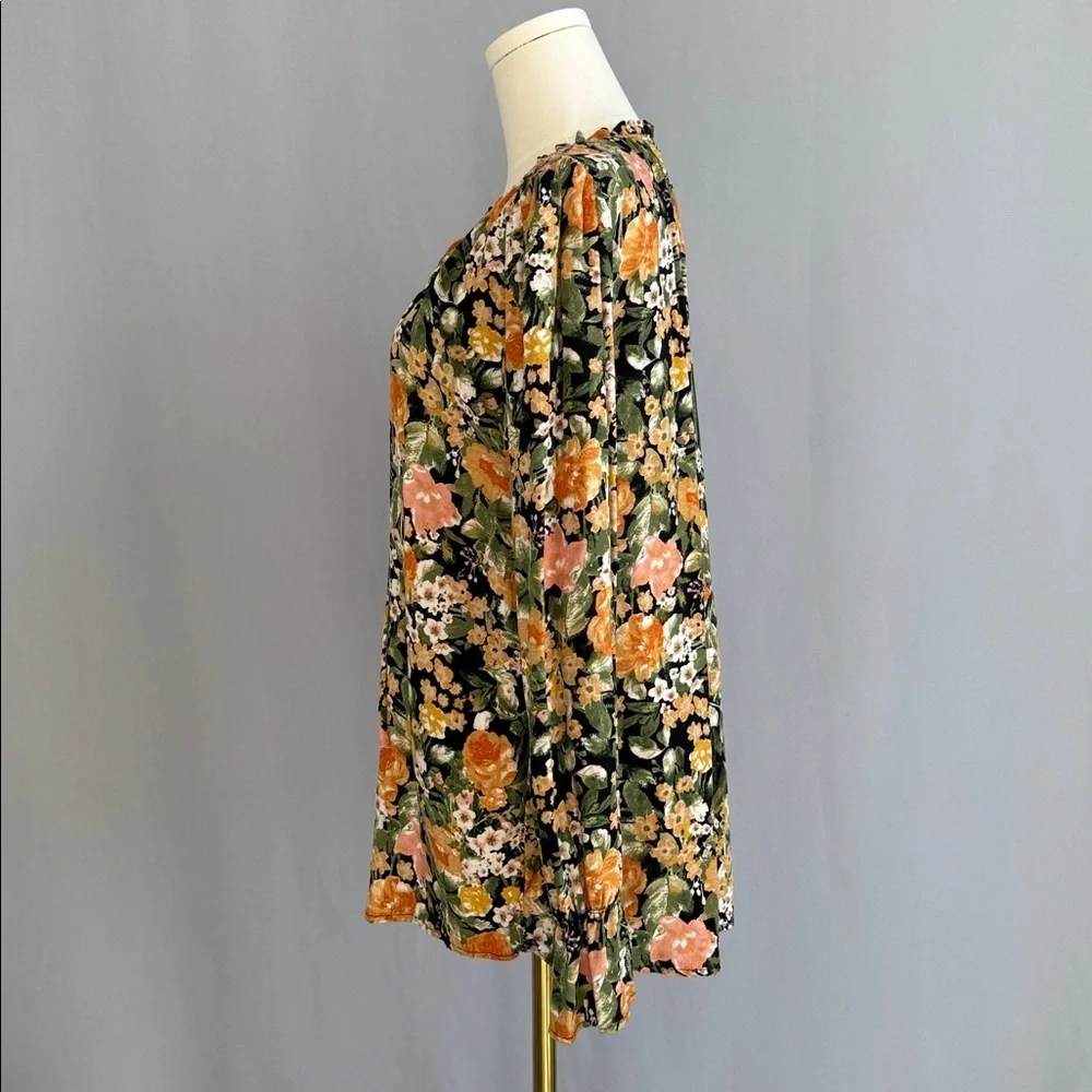 7th Ray Floral Blouse - Black, Orange, Yellow, Green - Picture 3 of 6